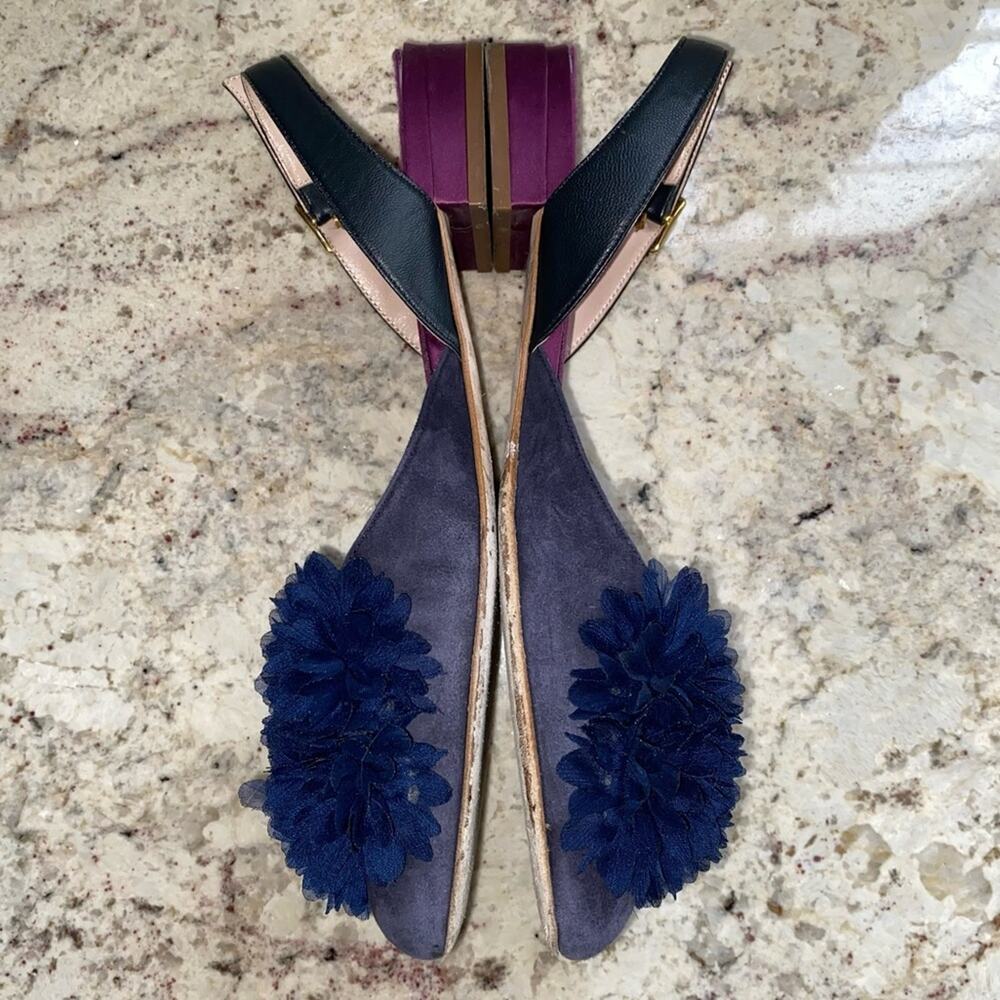 Pokemaoke $400 Zelena Blue Flower Suede Sandals Sling Back Italy 40 US 8 - Picture 5 of 13